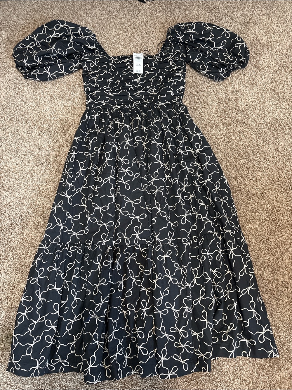 Abercrombie & Fitch Black Midi Dress with Cream Bow Print